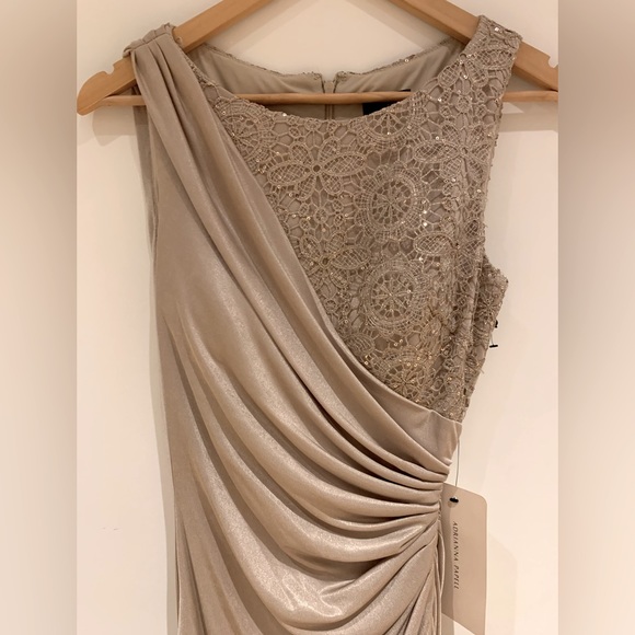Adrianna Papell Women's Draped Glazed Jersey Gown with Metallic Lace Bodice - Picture 3 of 5